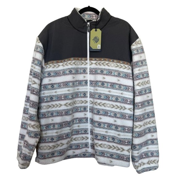 Prana Mens Jacket Size XXL 2XL Sherpa Fleece Southwest Aztec White